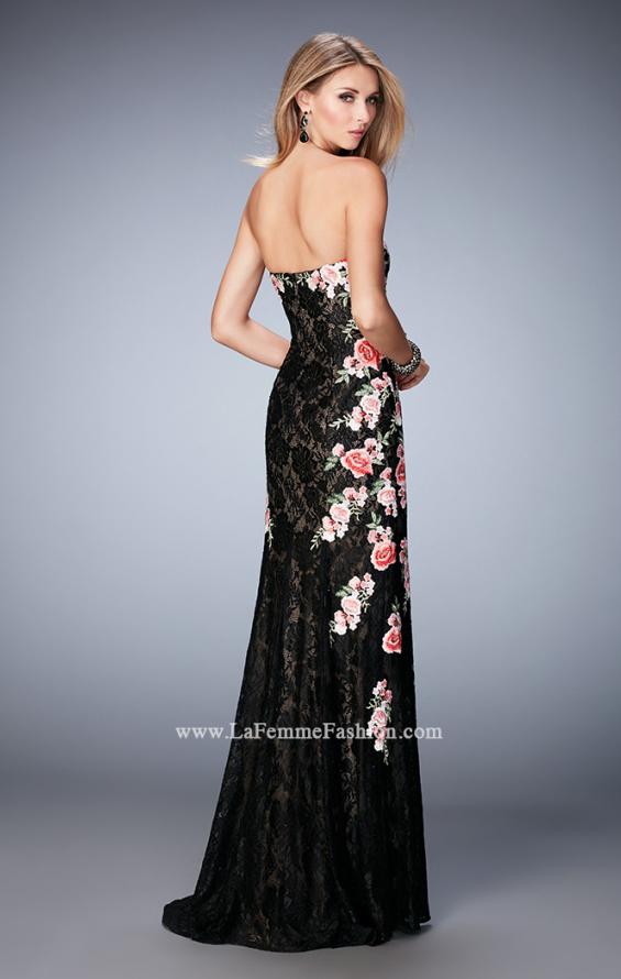 Picture of: Long Lace Prom Gown with Floral Applique and Train in Black, Style: 22914, Back Picture