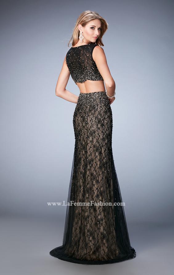 Picture of: Two Piece Tulle Gown with Scalloped Hem and Beading in Black, Style: 22927, Back Picture