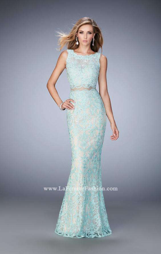 Picture of: Mock Neck Two Piece Dress with Sheer Detailing in Blue, Style: 22928, Main Picture