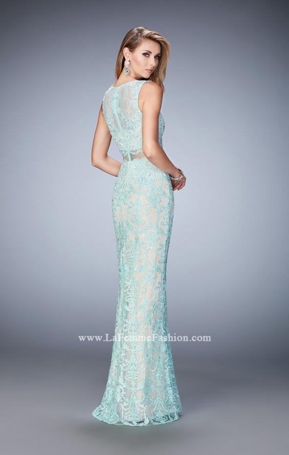 Picture of: Mock Neck Two Piece Dress with Sheer Detailing in Blue, Style: 22928, Back Picture