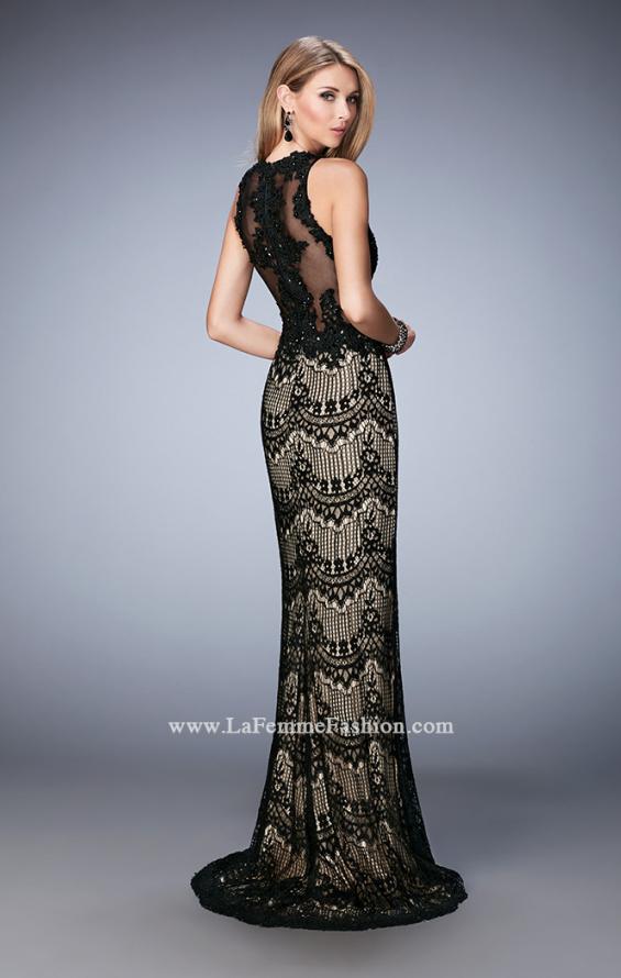 Picture of: Crystal Beaded Long Lace Prom Dress with Train in Black, Style: 22933, Back Picture