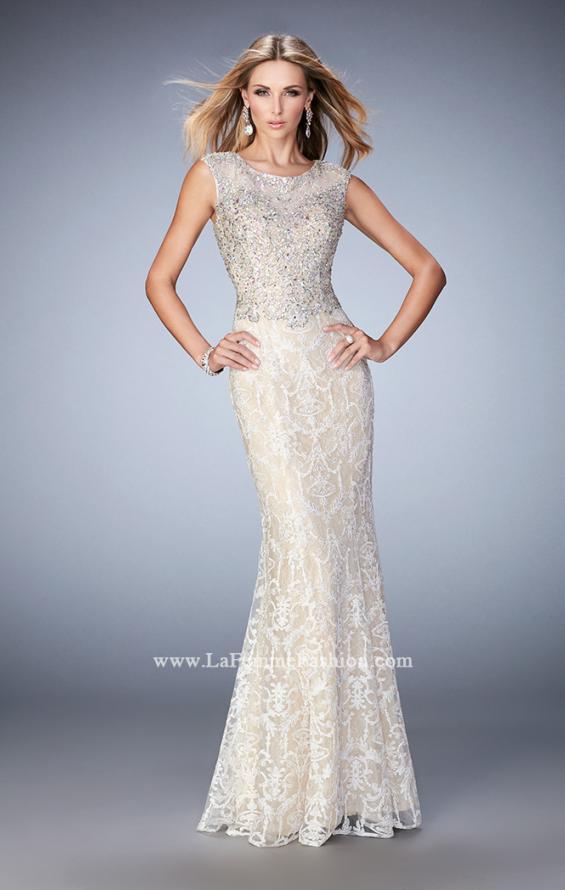 Picture of: Embellished Lace Prom Dress with Crystal Beading in White, Style: 22934, Main Picture