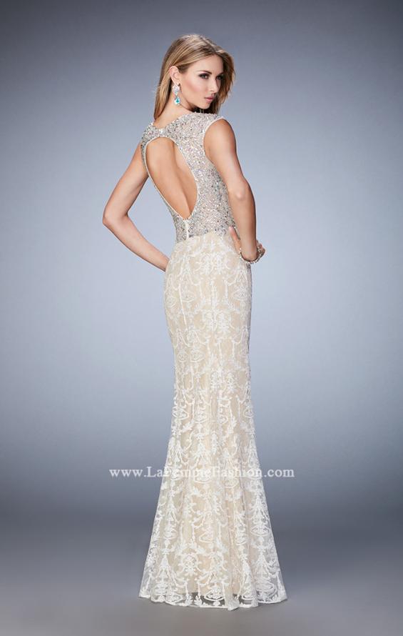 Picture of: Embellished Lace Prom Dress with Crystal Beading in White, Style: 22934, Back Picture