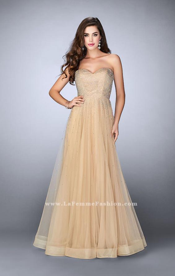 Picture of: Strapless A-line Dress with Rhinestones Tulle Skirt in Nude, Style: 22952, Detail Picture 2