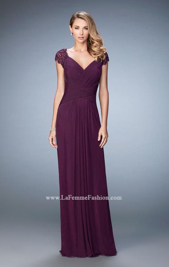 Picture of: Lace Cap Sleeve Dress with Open Back in Purple, Style: 23084, Main Picture