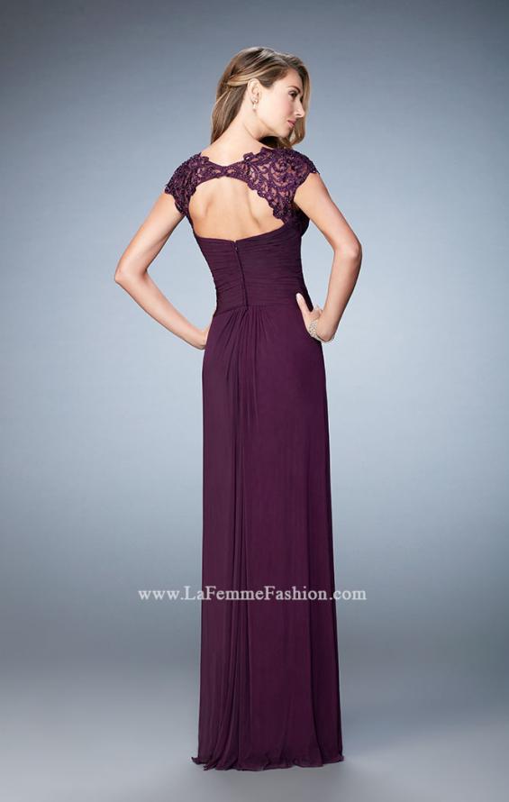 Picture of: Lace Cap Sleeve Dress with Open Back in Purple, Style: 23084, Back Picture