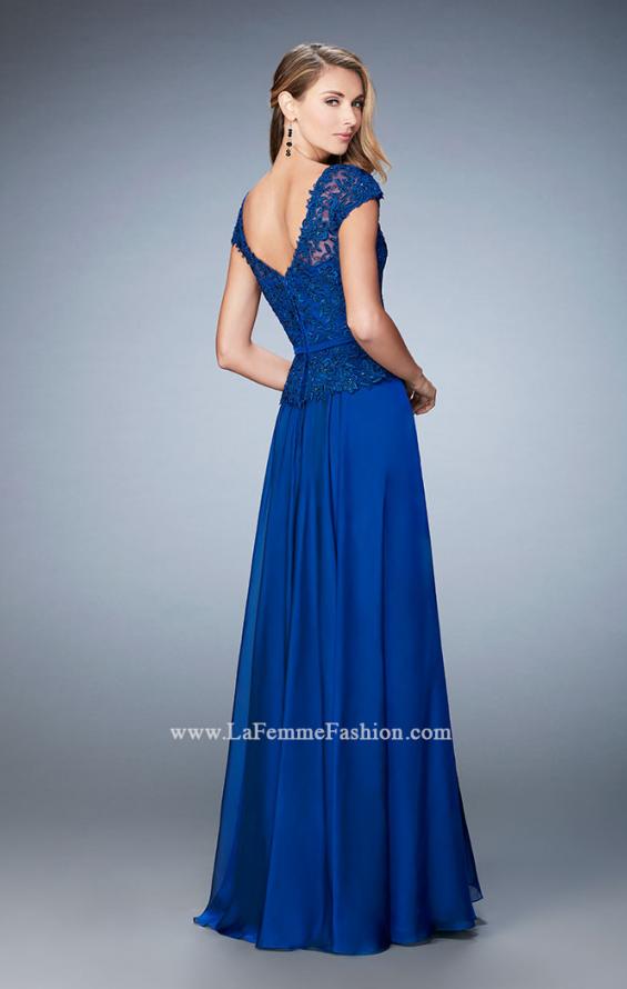 Picture of: Chiffon Evening Dress with Fitted Belt in Blue, Style: 23085, Back Picture