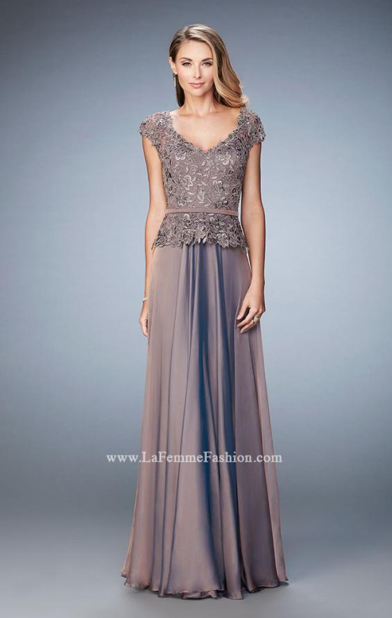 Picture of: Chiffon Evening Dress with Fitted Belt in Brown, Style: 23085, Detail Picture 1