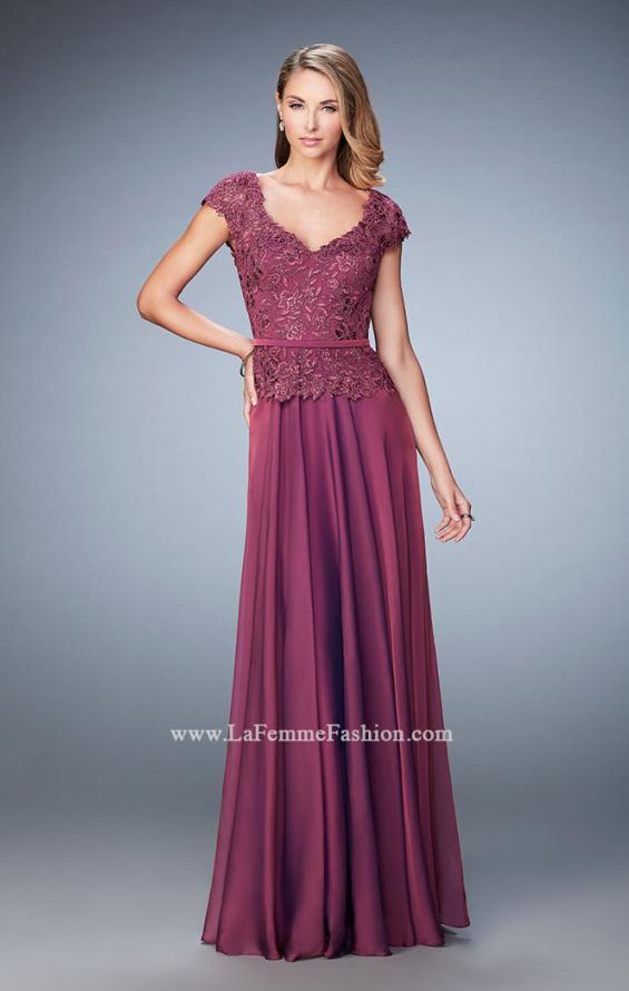 Picture of: Chiffon Evening Dress with Fitted Belt in Pink, Style: 23085, Detail Picture 2