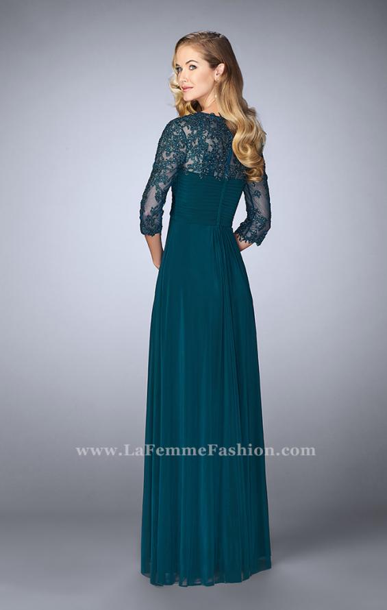 Picture of: Long Evening Gown with 3/4 Sleeves and Empire Waist in Green, Style: 23141, Back Picture