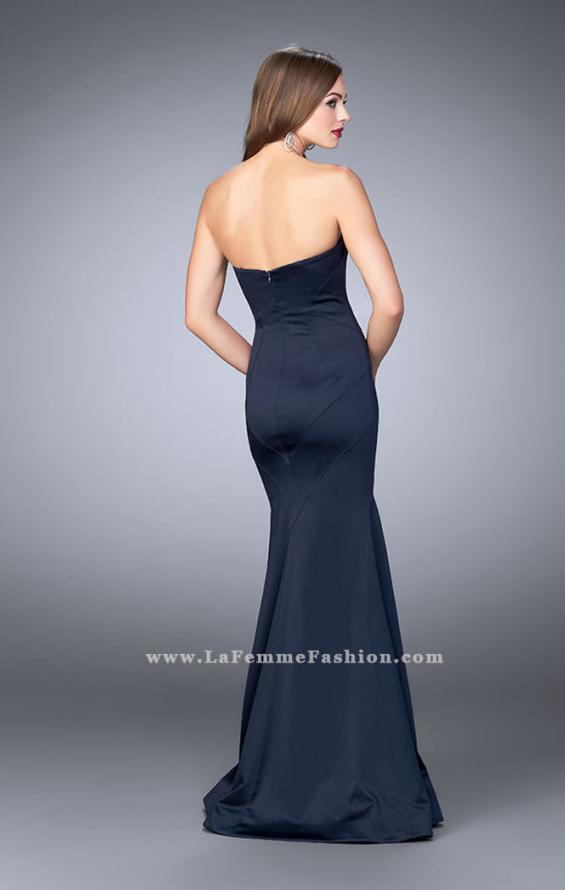 Picture of: Satin Mermaid Dress with Figure Flattering Seams in Blue, Style: 23197, Back Picture