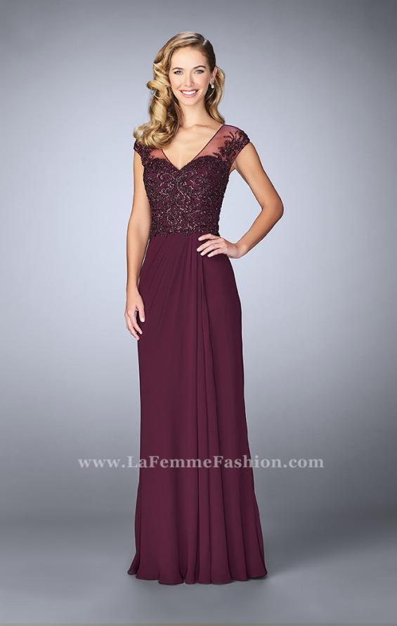 Picture of: Sheer Cap Sleeve Crepe Jersey Gown in Purple, Style: 23316, Detail Picture 1