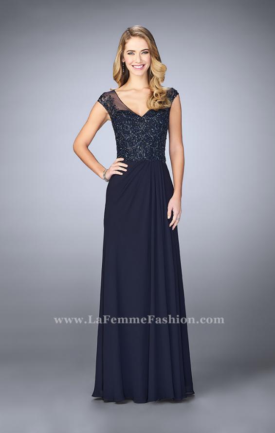Picture of: Sheer Cap Sleeve Crepe Jersey Gown in Blue, Style: 23316, Detail Picture 2