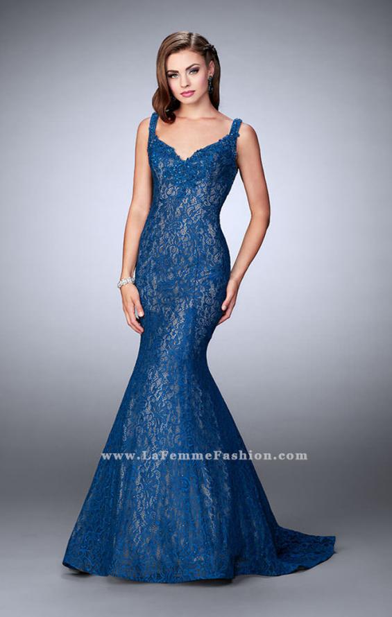 Picture of: Beaded Lace Mermaid Homecoming Dress in Blue, Style: 23413, Detail Picture 1