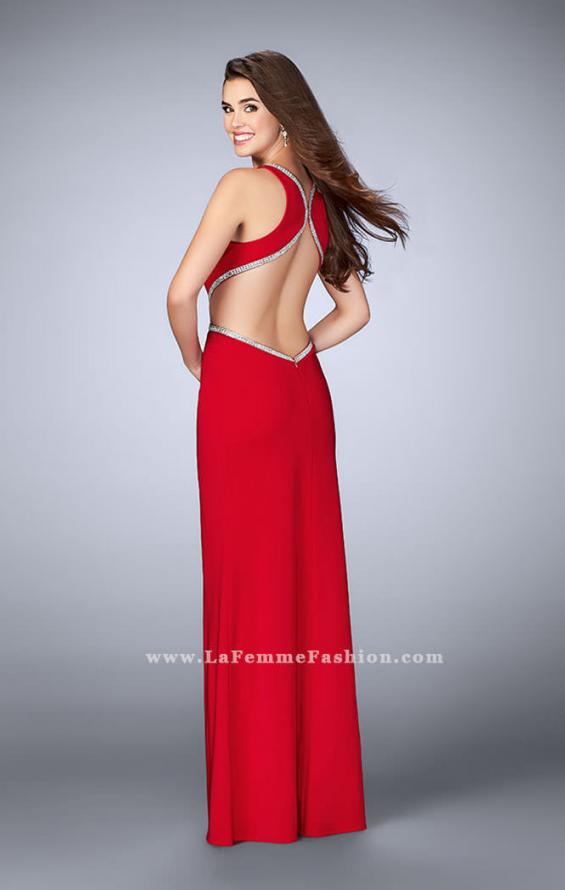 Picture of: Long Fitted Dress with Cut Outs and Side Slit in Red, Style: 23418, Back Picture