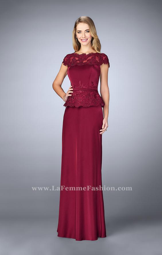 Picture of: Belted Evening Dress with Embroidered Peplum in Red, Style: 23444, Detail Picture 1