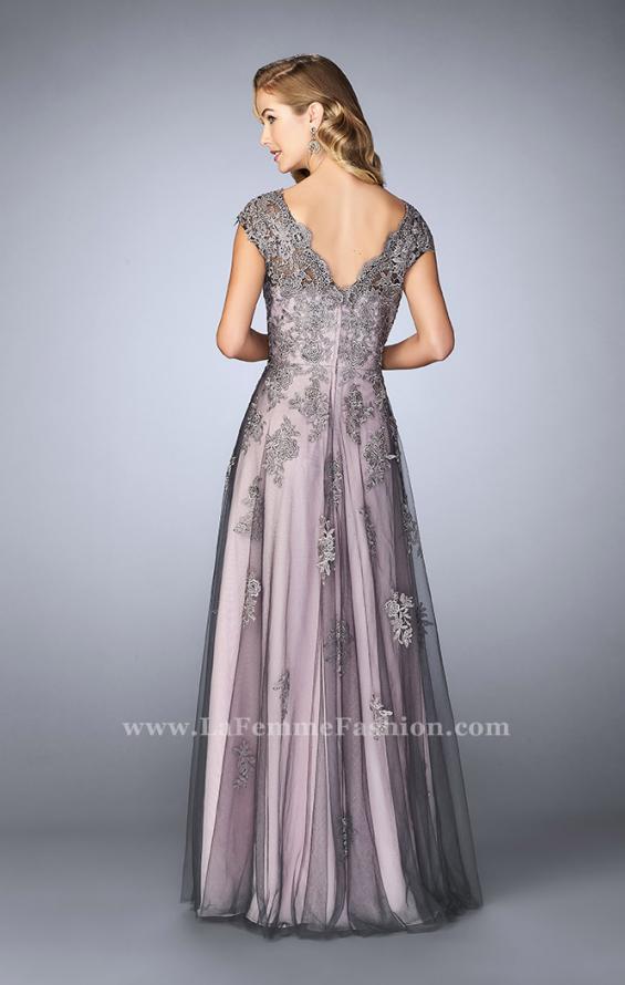 Picture of: Tulle Evening Gown with Embroidery and Cap Sleeves in Silver, Style: 23449, Back Picture