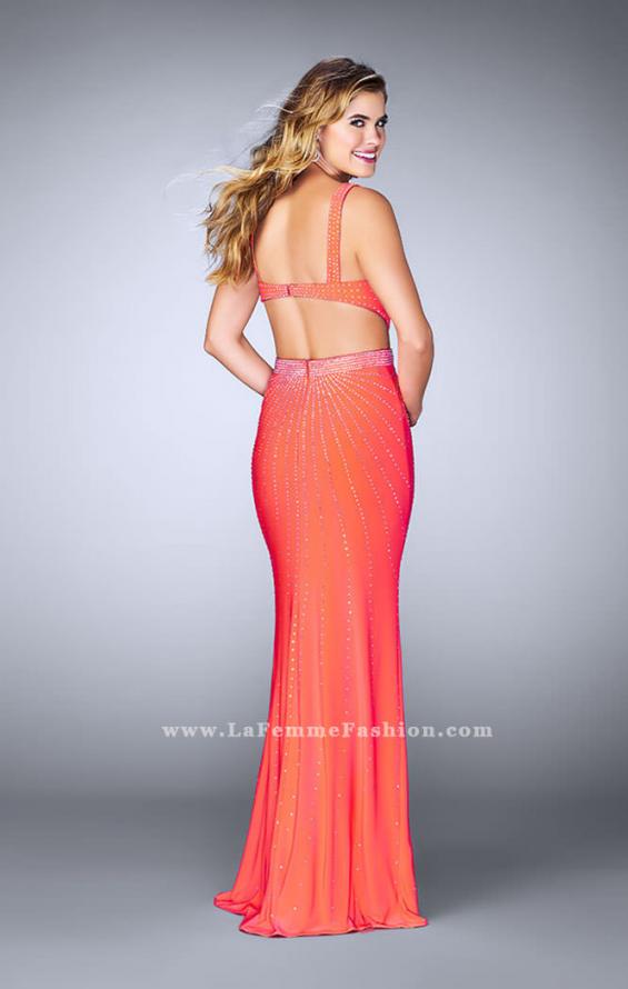 Picture of: Fitted Prom Dress with Rhinestone and Deep V Neckline in Orange, Style: 23586, Detail Picture 4