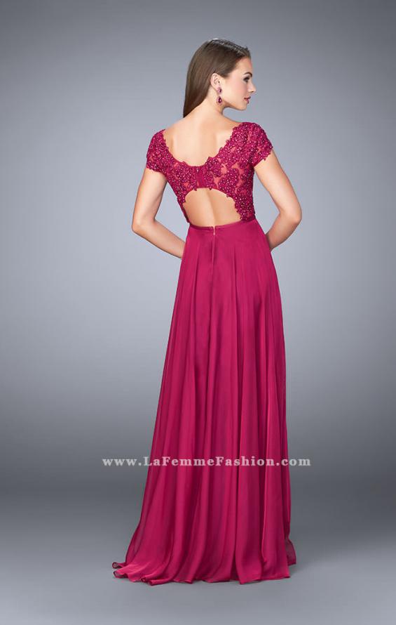Picture of: A-line Dress with Cap Sleeves, Lace Top and Chiffon Skirt in Pink, Style: 23587, Back Picture