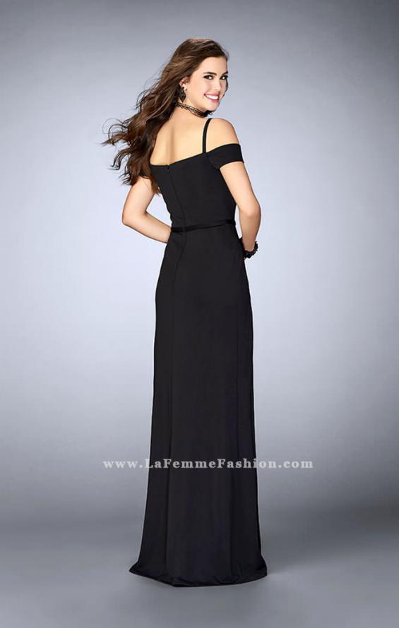 Picture of: Double Slit Off the Shoulder Dress with Lace Inlays in Black, Style: 23607, Back Picture