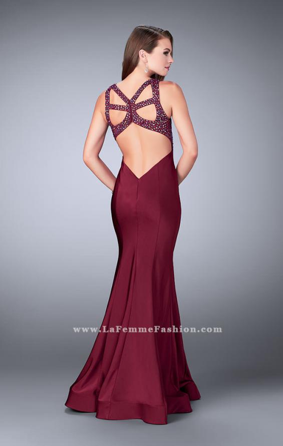 Picture of: Fitted Jersey Dress with Sweetheart Neckline and Beading in Red, Style: 23625, Back Picture