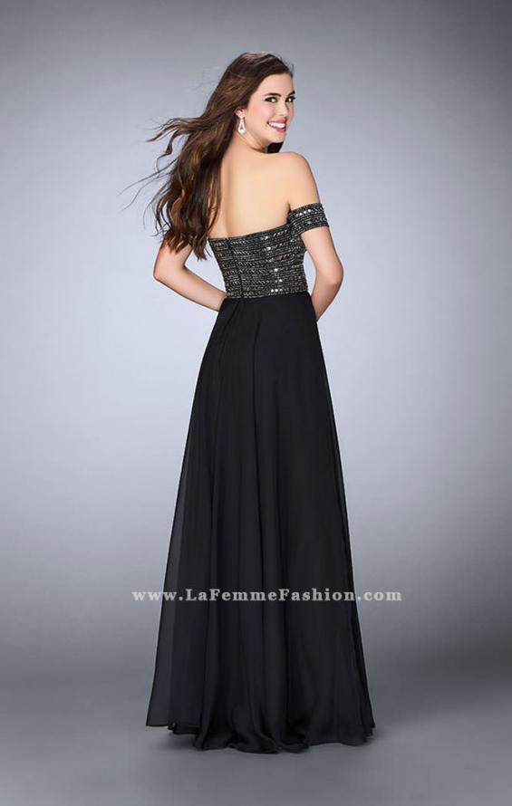 Picture of: Off the Shoulder Long Prom Dress with Beaded Bodice in Black, Style: 23644, Back Picture