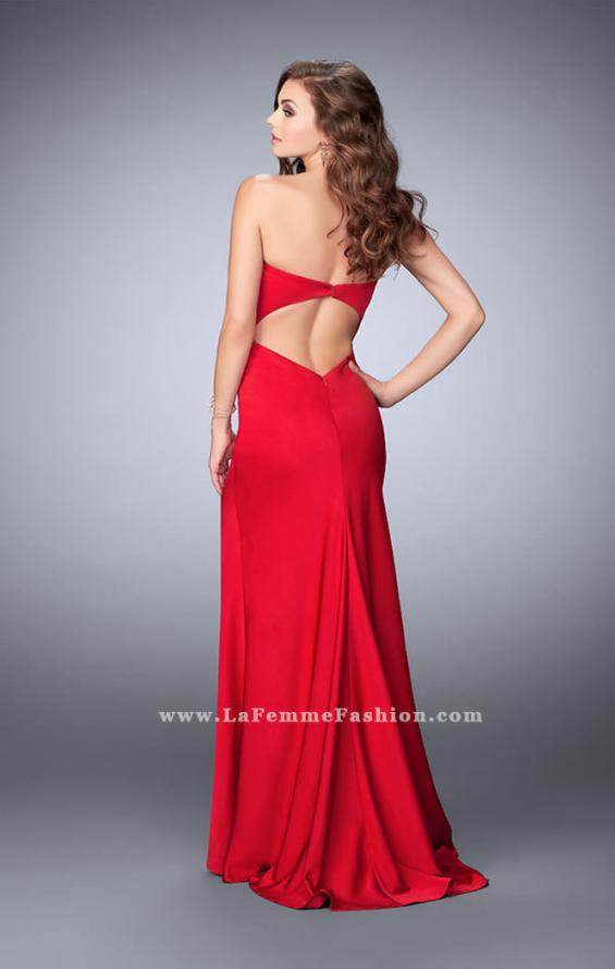 Picture of: Strapless Jersey Dress with Lace Up Neckline and Slit in Red, Style: 23650, Back Picture