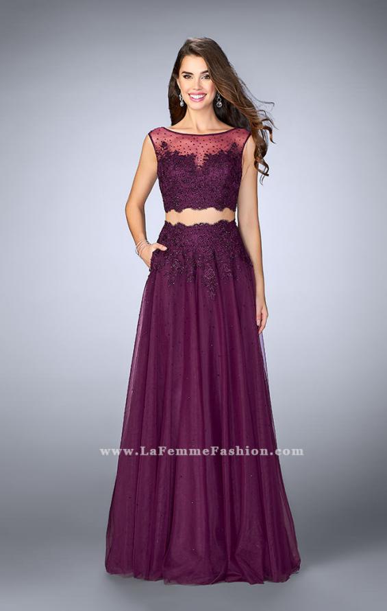 Picture of: Lace Two Piece Dress with a High Neck and Tulle Skirt in Purple, Style: 23666, Main Picture