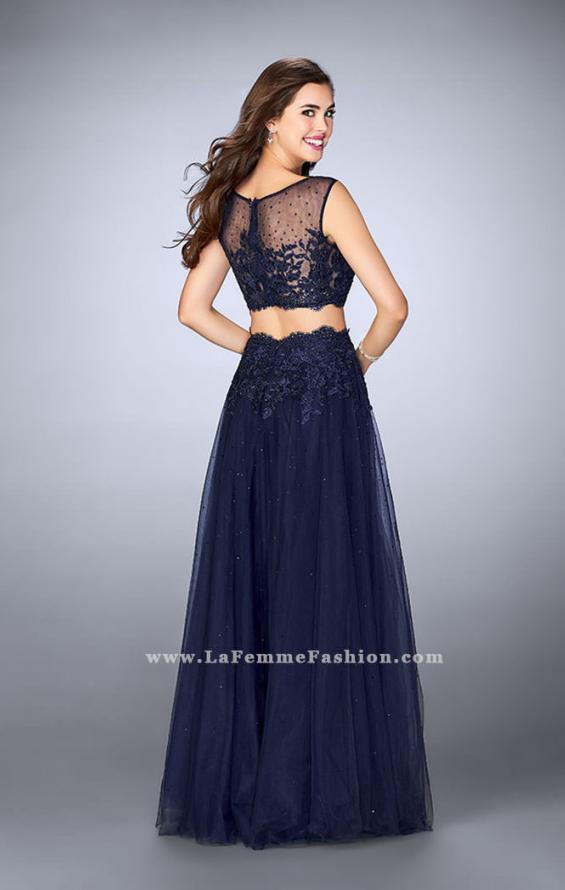 Picture of: Lace Two Piece Dress with a High Neck and Tulle Skirt in Blue, Style: 23666, Back Picture