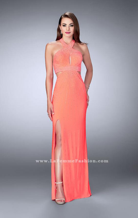 Picture of: Prom Dress with Rhinestones and Racer Back in Orange, Style: 23706, Detail Picture 1