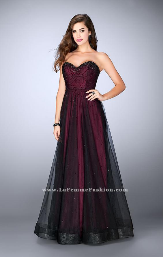Picture of: Strapless Dress with Rhinestones and a Tulle Overlay in Red, Style: 23723, Detail Picture 1