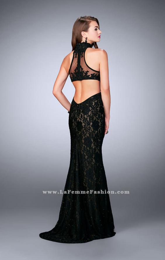 Picture of: High Collar Lace Prom Dress with Illusion Neckline in Black, Style: 23732, Detail Picture 3