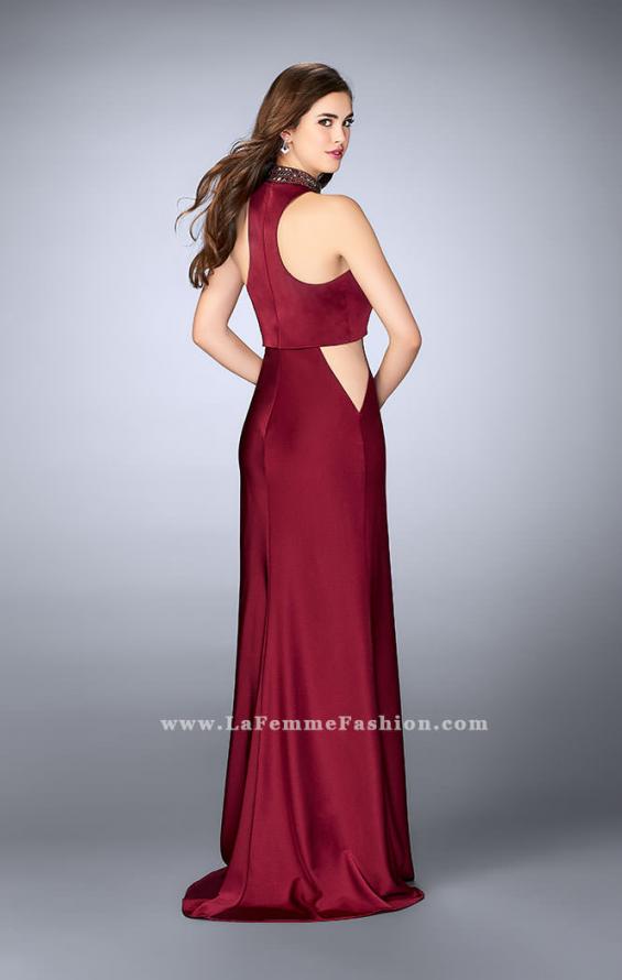 Picture of: High Collar Jersey Prom Dress with Faux Crop Top in Red, Style: 23750, Back Picture