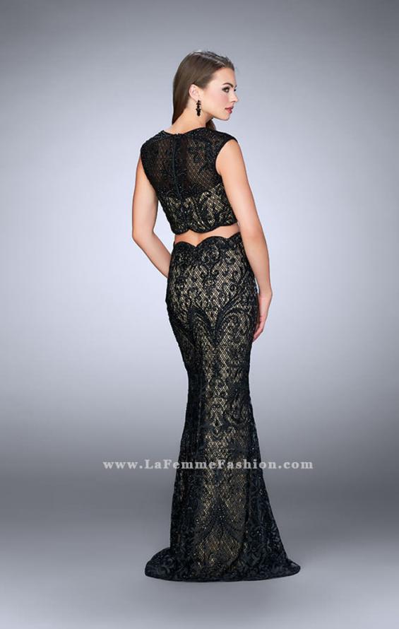 Picture of: Two Piece Dress with Scalloped Edges and Cap Sleeves in Black, Style: 23766, Back Picture