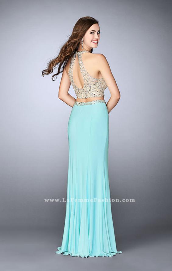 Picture of: High Neck Two Piece Dress With a Sheer Beading in Blue, Style: 23853, Back Picture