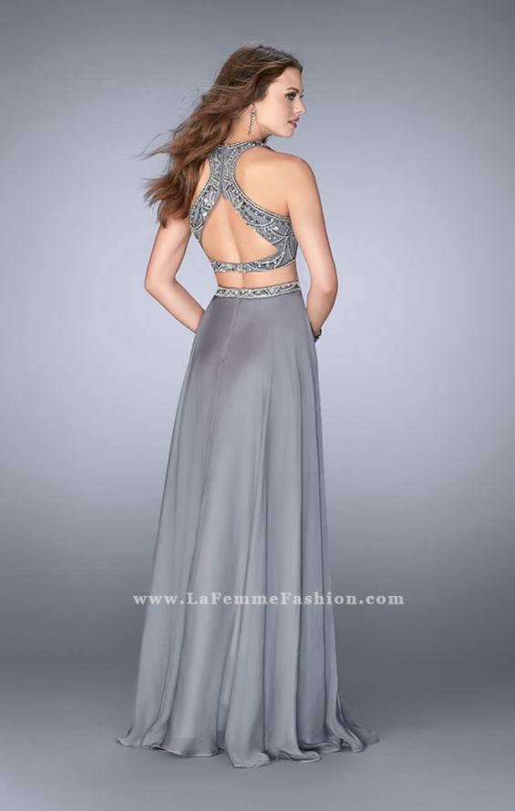 Picture of: High Neck Two Piece Dress With a Beaded Top in Silver, Style: 23860, Back Picture