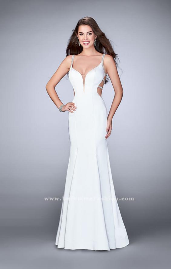 Picture of: Fitted Dress with Deep V Neckline and Beaded Back in White, Style: 23887, Detail Picture 3