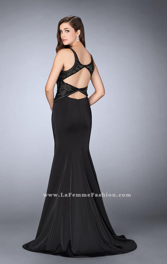 Picture of: Fitted Jersey Dress with Sheer Beaded Top and Cut Outs in Black, Style: 23909, Detail Picture 3
