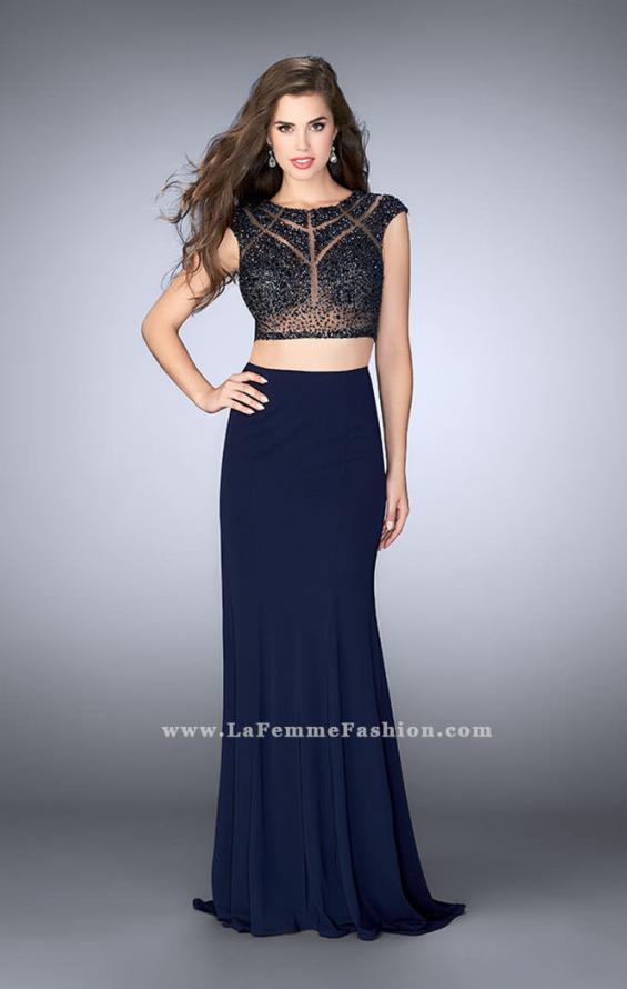 Picture of: Long Two Piece Prom Dress with cap sleeves in Blue, Style: 23910, Detail Picture 2