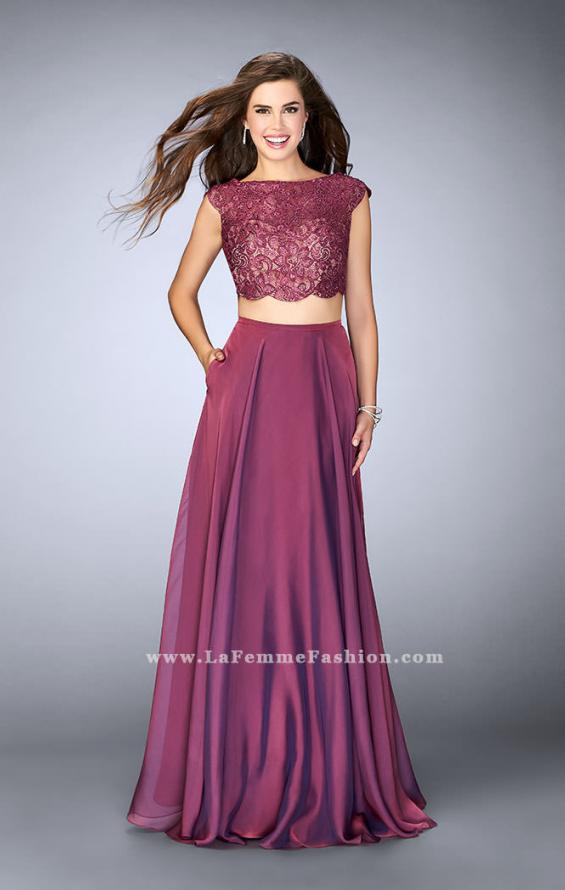 Picture of: Two Piece A-line Dress with Scalloped Top and Pockets in Purple, Style: 23922, Main Picture