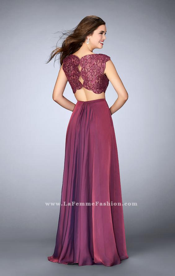 Picture of: Two Piece A-line Dress with Scalloped Top and Pockets in Purple, Style: 23922, Back Picture