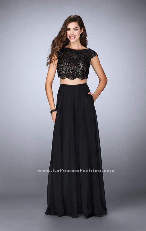 Picture of: Two Piece A-line Dress with Scalloped Top and Pockets in Black, Style: 23922, Detail Picture 1