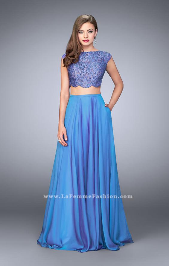 Picture of: Two Piece A-line Dress with Scalloped Top and Pockets in Blue, Style: 23922, Detail Picture 2