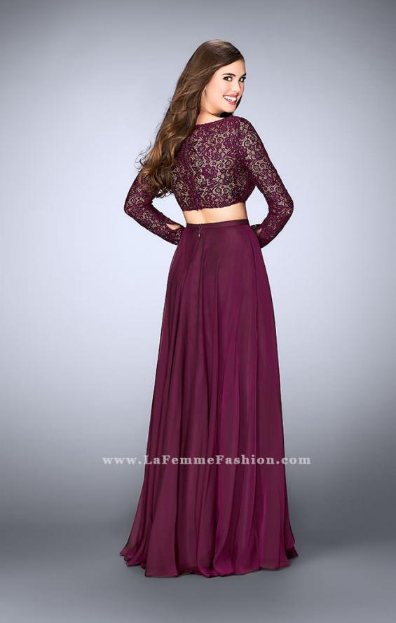 Picture of: Long Sleeve Two Piece Gown with Sheer Neckline in Purple, Style: 23937, Back Picture