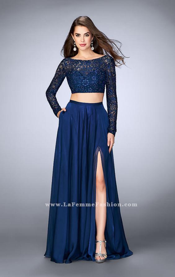 Picture of: Long Sleeve Two Piece Gown with Sheer Neckline in Blue, Style: 23937, Detail Picture 2
