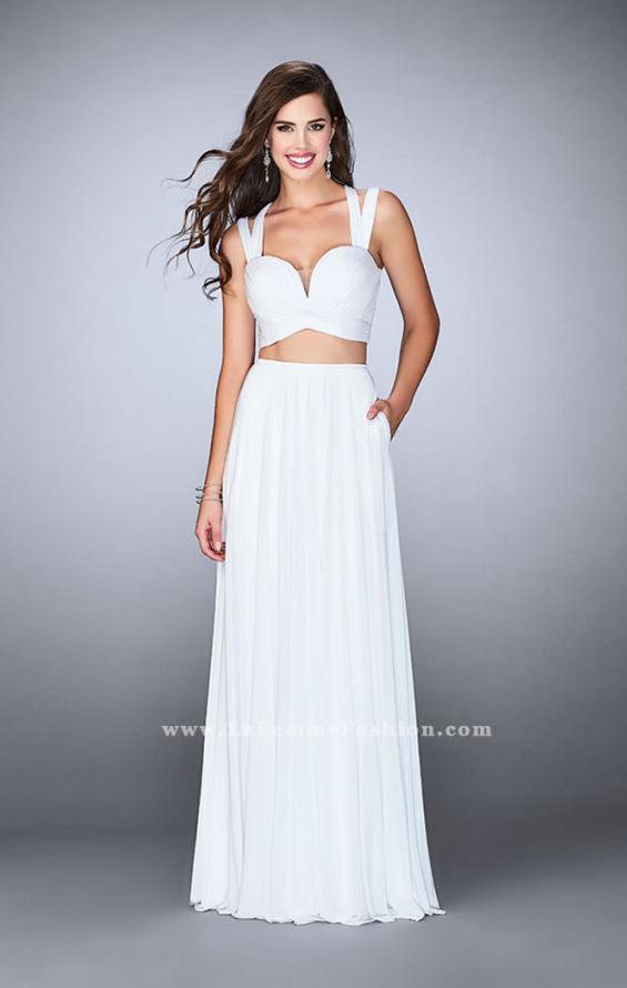 Picture of: Two Piece Prom Dress with Pockets and Strappy Back in White, Style: 23940, Detail Picture 2