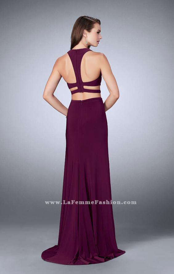 Picture of: Double Slit Jersey Dress with Cut Outs and Racer Back in Purple, Style: 23967, Back Picture