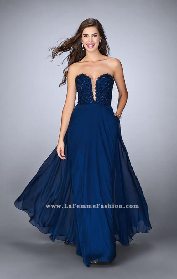 Picture of: Lace Scalloped Long Prom Dress with Pockets in Blue, Style: 23970, Main Picture