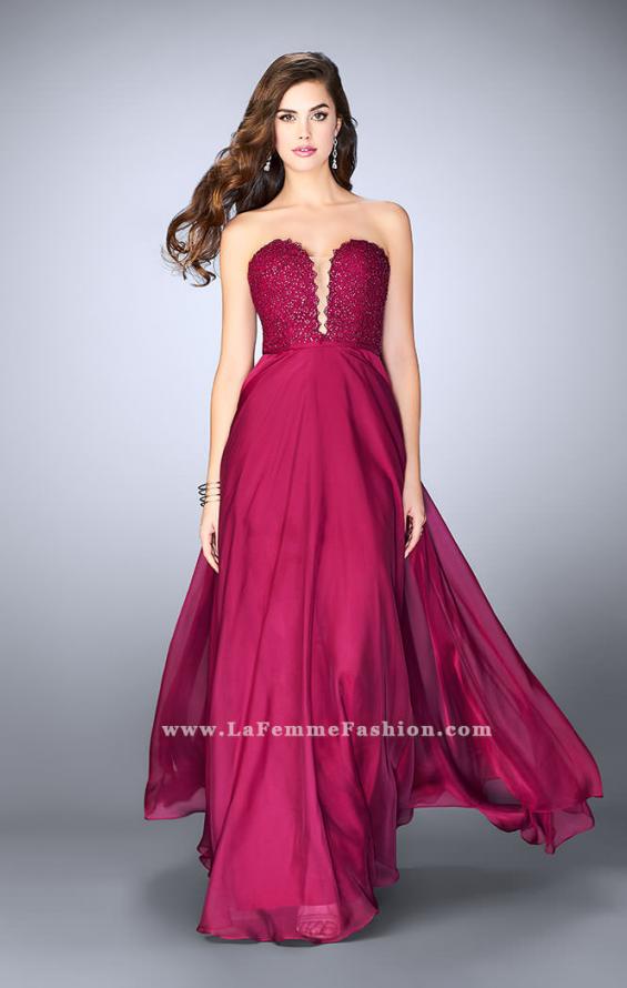 Picture of: Lace Scalloped Long Prom Dress with Pockets in Purple, Style: 23970, Detail Picture 2