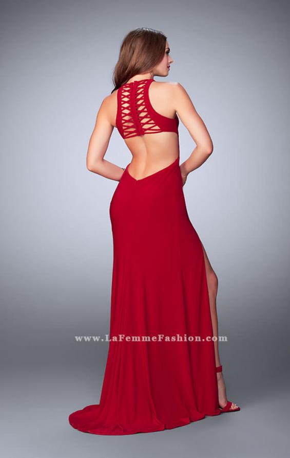 Picture of: Long Jersey Prom Dress with Lace Up Front and Back in Red, Style: 23973, Back Picture